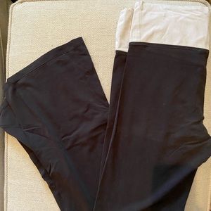 Black yoga pants with white waste-band